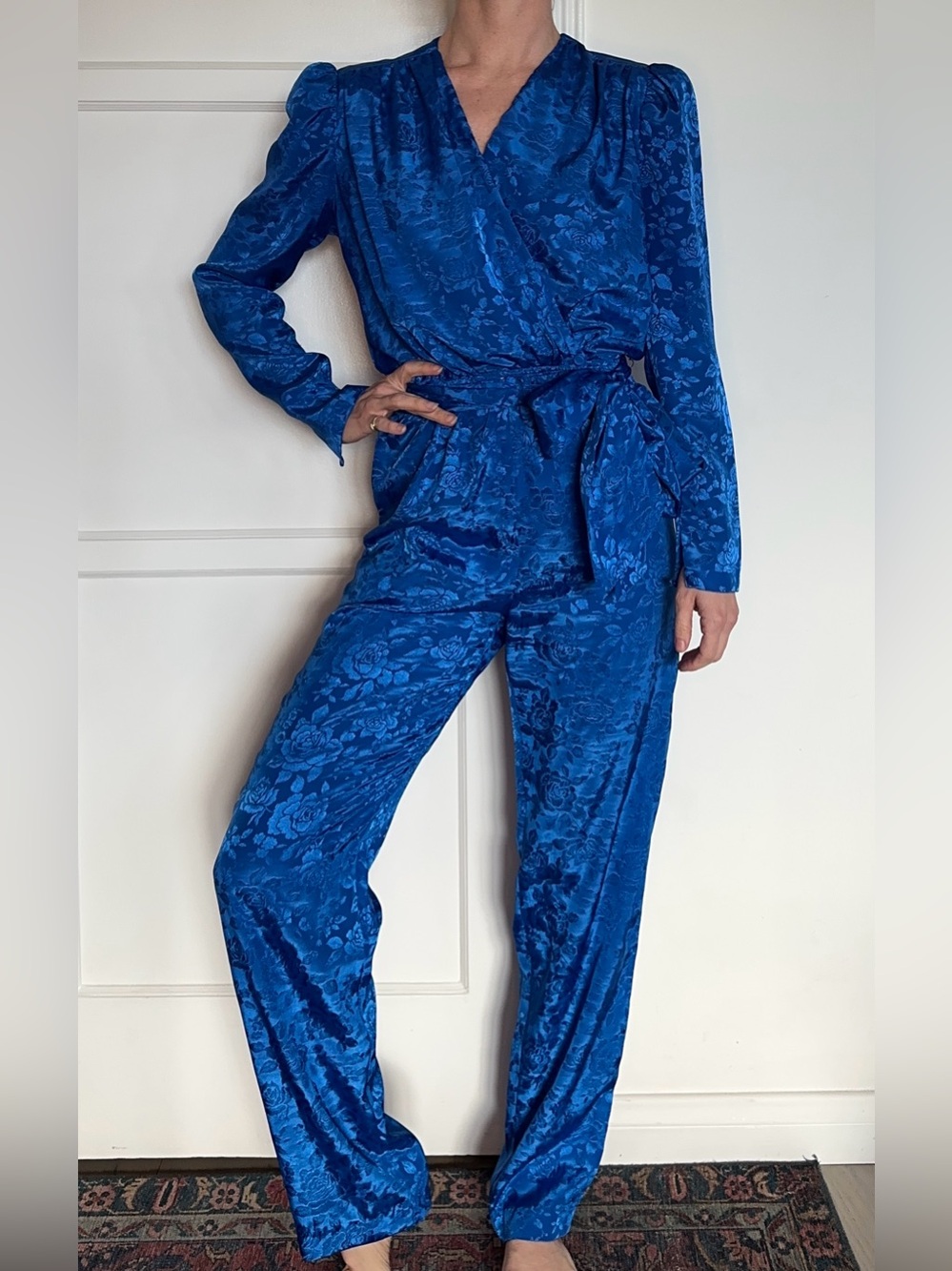 Cobalt Blue Floral Print Retro Romper